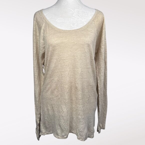 Athleta Shiva Shimmer Linen Long Sleeve Top Oatmeal Heather Small - Picture 1 of 10